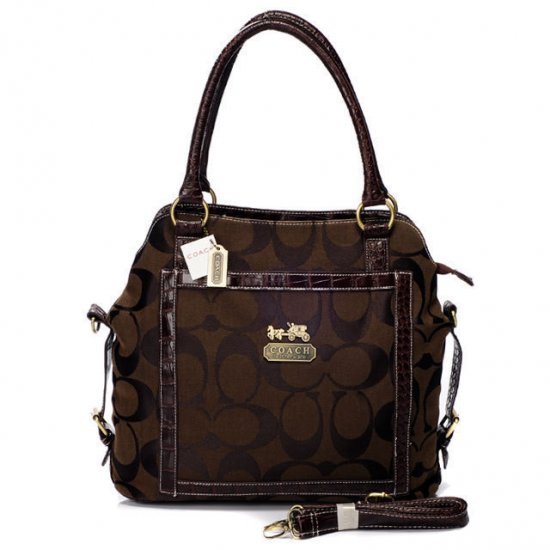 Coach Logo In Signature Medium Coffee Satchels BJC | Women - Click Image to Close